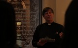 Manresa Gallery’s Director Fr. Blaettler introduces the exhibition to Interfaith Art Connection students 
